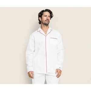 Petite Plume White Twill Pajama Shirt Red Piping Classic Preppy Size Medium